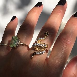 Gold Tone Rhinestones Snake Adjustable Ring